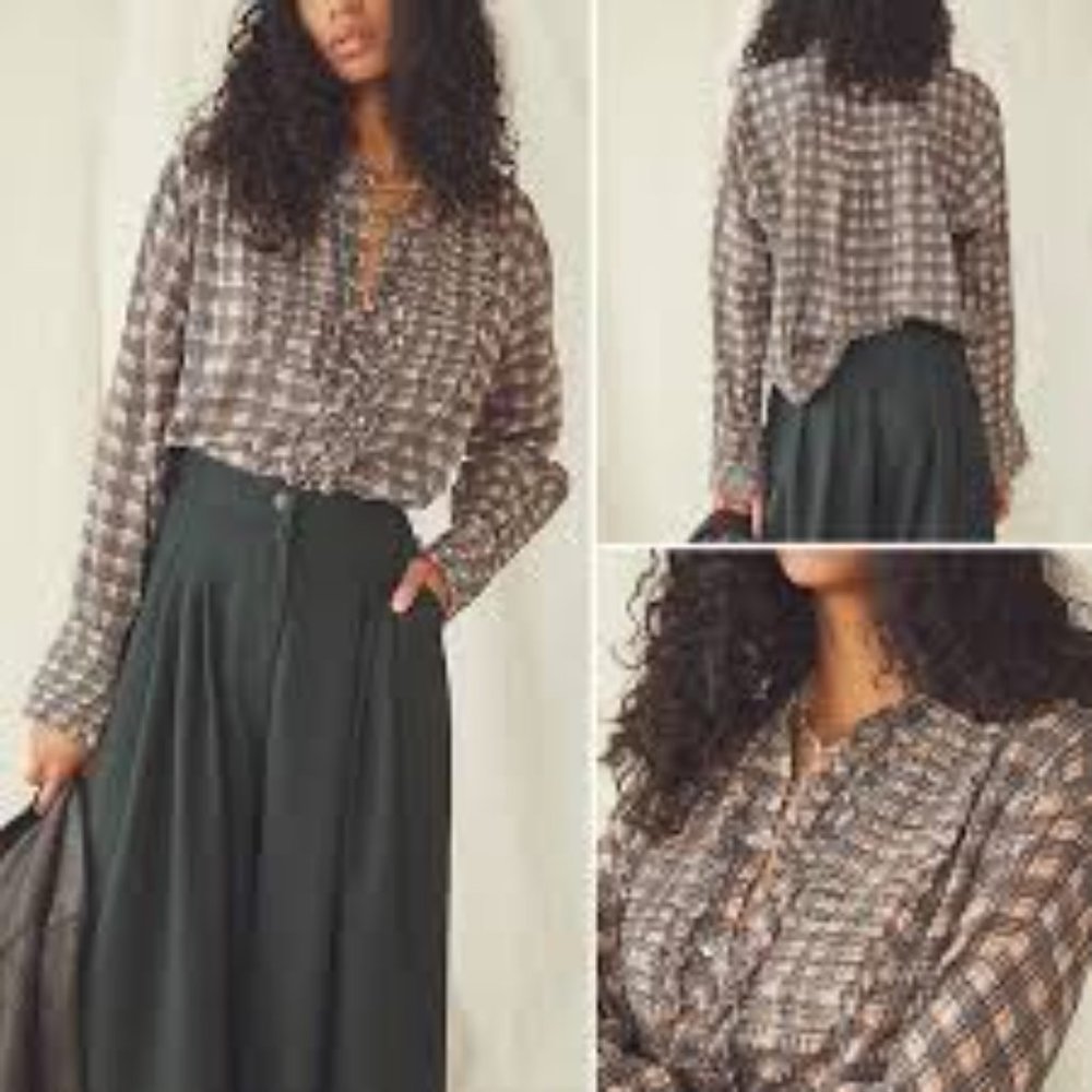 Free People One Plaid Miles Tuxedo Shirt, Size Small